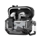 Teknoft Samsung Galaxy Buds 3 Pro, Buds 3 ve Buds 3 FE ile Uyumlu Mandallı Kapak Kilit Sistemli Mat Dokulu Darbelere Dayanıklı Kamuflaj Silikon Kılıf (Siyah)