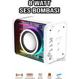 Teknohane Tekno Hane Bluetooth Orta Boy Hoparlör Ses Bombası Yüksek Ses Gücü LED Işık 8 Watt Beyaz