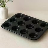 TeknoKapsül 12 Gözlü Metal Muffin Kek Kalıbı - Siyah (Düz) BZ-49E23AA03B710B5173