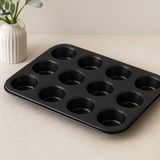 TeknoKapsül 12 Gözlü Metal Muffin Kek Kalıbı - Siyah (Düz)
