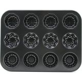 TeknoKapsül 12 Gözlü Metal - Siyah Şekilli Muffin - Kek Kalıp (5643)