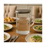 TeknoKapsül 1800 ml Cam Sürahi ve 2’li Bardak Seti – Paslanmaz Çelik Kapaklı Dayanıklı Şeffaf Su, Çay, Meyve Suyu Servis Seti - 1BW-Beyaz - --