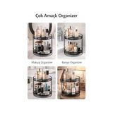 TeknoKapsül 2 Katlı Makyaj Organizer – Metal Kozmetik Düzenleyici Stand | Banyo ve Makyaj Masası Için Çok Amaçlı Organizer Raf | Takı, Parfüm ve Cilt Bakım Ürünleri Için Siyah Organizer