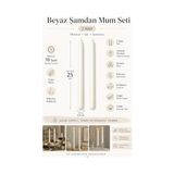 TeknoKapsül 2’li Beyaz Şamdan Mum Seti 25 cm – Dekoratif Ince Şamdan Mum, Kokusuz Parafin WAX,%100 Pamuk Fitil, El Döküm, Uzun Süre Yanma (~10 Saat), Şık Sofra, Davet, Nişan, Düğün ve Ev Dekorasyonu Için