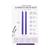 TeknoKapsül 2’li Mor Şamdan Mum Seti 25 cm – Dekoratif Ince Şamdan Mum, Kokusuz Parafin WAX,%100 Pamuk Fitil, El Döküm, Uzun Süre Yanma (~10 Saat), Şık Sofra, Davet, Nişan, Düğün ve Ev Dekorasyonu Için Zarif