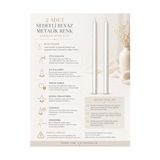 TeknoKapsül 2’li Sedefli Beyaz Metalik Şamdan Mum Seti 25 cm – Dekoratif Ince Şamdan Mum, Kokusuz Parafin WAX,%100 Pamuk Fitil, El Döküm, Uzun Süre Yanma (~10 Saat), Şık Sofra, Davet, Nişan, Düğün
