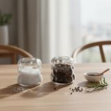 TeknoKapsül 2'li Şeffaf Cam Tuzluk Biberlik Seti - Bubble (Küre) Desenli Dolumlu Minimalist Baharatlık (5 cm