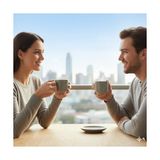 TeknoKapsül 2'li Set Çizgili Seramik Fincan Takımı | Mat Kahverengi Beyaz Rustik Espresso & Türk Kahvesi Fincanı | Çift Kişilik Kulplu Servis Seti | Modern Ev ve Kafe Stili