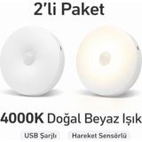 TeknoKapsül 2’li Set Sensörlü LED Kabin Işığı Gece Lambası | 1,5W | 4000K Doğal Beyaz | 150 Lümen | USB Şarjlı | Manyetik & Bantlı | Mutfak Dolabı, Merdiven, Gardırop Aydınlatma Karanlıkta Harekete Duyarlı