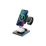 TeknoKapsül 3-In-1 Kablosuz Şarj Standı, Telefon Saat Kulaklık Için, Ayarlanabilir Açılı, LED Işıklı, Gri iPhone ile Uyumlu-Watch ile Uyumlu-Airpods