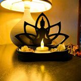 TeknoKapsül 3D Baskı Lotus Buda Mumluk - Dekoratif Tealight Mumluk-Siyah