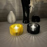 TeknoKapsül 3D Baskı Modern Çizgili Mumluk - Tealight Mumluk (1 Adet)-Sarı