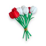 TeknoKapsül 3d Baskı Yapay Islak Görünümlü Lale Demeti – 6'lı Dekoratif Çiçek Seti 24 Cm Beyaz / Kırmızı YT-TG-TGA0407