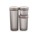 TeknoKapsül 3'lü Çevir Aç Kapak Kavanoz Plastik Saklama Kabı Seti, Büyük, Orta, Küçük, 3 Boy (Bej)