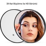TeknoKapsül 3x Büyüteçli Ayna, Vantuzlu Makyaj ve Traş Aynası, Net Görüntülü Taşınabilir Hd Cep Aynası 14 Cm. Çap, Siyah Çerçeve