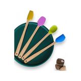 TeknoKapsül 4 Adet 4 Renk Ahşap Saplı Pastel Renkli Dayanıklı Silikon Spatula Seti Mutfak Seti Renkli Kaşık Spa
