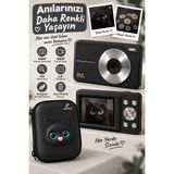 TeknoKapsül 4K Figürlü Çantalı Dijital Video Kamera 44MP 16X Zoom Işıklı Kart Dijital Fotoğraf Makinesi 64GB Hafıza Kart Hediyeli Siyah
