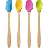 TeknoKapsül 4'lü Silikon Metal Kancalı Set - Ahşap Saplı, Dayanıklı Spatula Mutfak Servis Seti