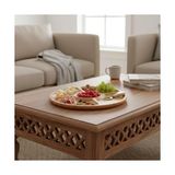 TeknoKapsül 5 Bölmeli Bambu Servis Tabağı (30 Cm) | Yuvarlak Peynir, Şarküteri, Kahvaltılık ve Çerez Sunum Tepsisi | Doğal Ahşap Meze Tabağı - Option-1 - 51R-Turuncu