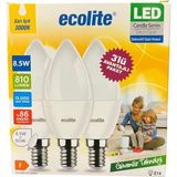 TeknoKapsül 8.5W LED Mum Ampul – E14 Duy, 810 Lümen, 3000K Sarı Işık, 60W Eşdeğer, 3’lü Paket, Opal Dekoratif A
