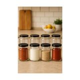 TeknoKapsül 8 Adet 105 ml Baharatlık Mama Şekerleme Çok Amaçlı Metal Kapaklı 105 cc Kısa Cam Kavanoz (Siyah)