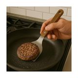 TeknoKapsül Ahşap Saplı Paslanmaz Çelik Spatula – 24CM Eğilimli Çok Amaçlı Mutfak Spatulası | Izgara, Burger, S