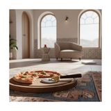 TeknoKapsül Akasya Ahşap Saplı Paslanmaz Çelik Mutfak ve Bar Gereçleri - Pizza Kesici, Şişe Açacağı, Sarımsak Ezici, Ceviz Kıracağı, Soyacak - (Pizza Kesici Rulet - Gold)