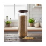 TeknoKapsül Akasya Kapaklı Uzun Çizgili Cam Kavanoz (1250 Ml) | Hava Geçirmez, Modern Fitilli Tasarım Gıda Saklama Kabı | Makarna, Bakliyat, Kahve ve Çay Kavanozu (9X25 Cm) - 000-Siyah - 1 Adet - Option-1