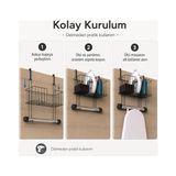 TeknoKapsül Alper Banyo Kapı Arkası Ütü Masası Askılığı Siyah, Sepetli Kapı Arkası Düzenleyici, Delmeden Kullanımlı Ütü ve Ütü Masası Tutucu