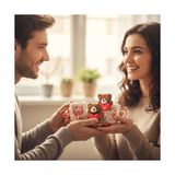 TeknoKapsül Ayıcık Peluş Anahtarlıklı Porselen Kupa Seti - 380 ml Kutulu Hediye - 4 Farklı Modelden Biri (Sürpriz/asorti) - Sevimli Ayı Figürlü Bardak ve Anahtarlık
