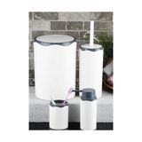 TeknoKapsül Azra Akrilik 5 Parça Modern Banyo Seti, Beyaz-Mat Gümüş, Çöp Kovası/tuvalet Fırçası/tuvalet Fırça Kabı/sıvı Sabunluk/diş Fırçalık