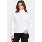TeknoKapsül Balıkçı Yaka Tam Boğazlı Kalın Fitilli Regular Fit Triko Kazak - Beyaz - Beyaz / S - 000Beyaz
