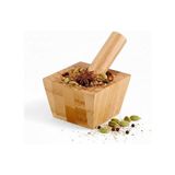 TeknoKapsül Bambu Havan ve Tokmak Seti, Mutfak Havanı, Baharat ve Sarımsak Öğütücü ve Döveceği (Kare) - Kestane Akaju - Option-1