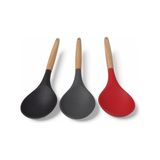 TeknoKapsül Bambu Saplı Silikon Servis Kaşığı, Bambu Uzun Silikon Servi Kaşığı 28CM 3 Renk Seçenekli, Yemekleri