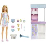 TeknoKapsül Barbie Dondurma Dükkanı Oyun Seti Barbie Dondurma Dükkanı Oyun Seti, 30 cm Sarışın Bebek, Dondurma Yapabilme Özelliği ve Gerçeğe Uygun Oyun Aksesuarları HCN46