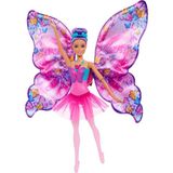 TeknoKapsül Barbie Kelebek Dansçı Bebek, Kanatlarını Açarak Kelebeğe Dönüşen 2'si 1 Arada Mor Saçlı Barbie Kelebek Dansçı Bebek, Saç Aksesuarı, Çıkarılabilen Tütü, HXJ10