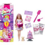 TeknoKapsül Barbie Parti Paketi Bebek ve Aksesuarlar, Minik Dostumun Doğum Günü Serisi Doğum Günü Fiyonkları Seti ve Renk Değişimi ile Pasta Süsleme Etkinliği Dahil 10 Sürpriz, JFG70