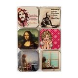 TeknoKapsül Bardak Altlığı 6'lı Şans Butiği Ahşap Baskılı Doğa, Ünlüler, Sanat Eserleri, Mandala, Ilham Verici Görsel & Içerikler Asorti EASYSO4134 - 1BW-Beyaz