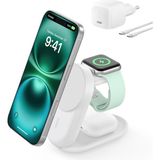 TeknoKapsül Belkin Ultracharge Magsafe Uyumlu 3’ü 1 Arada Qi2 25W Kablosuz Şarj Cihazı, iPhone 16, Apple Watch, Airpods, Pixelsnap, Dönüştürülebilir Masaüstü Standı, 45W Adaptör, Beyaz
