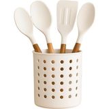 TeknoKapsül Beyaz Kaşıklık Beyaz Silindir Plastik Kaşıklık – Modern Delikli Tasarım, Hava Geçişli Dayanıklı Mutfak Düzenleyici Kaşıklık - Kestane Akaju - Option-1