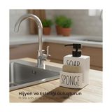 TeknoKapsül Beyaz Seramik Sıvı Sabunluk ve Süngerlik Seti | 500 ml | Mutfak ve Banyo Tezgahı Için 2'si 1 Arada | Kaymaz Tabanlı, Şık Bulaşık Sabunu Dispenseri - 00 Beyaz