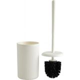 TeknoKapsül Beyaz-Siyah-Bej Çizgili Lüks Tuvalet Fırçası Seti – 30 cm Uzunluk | Modern, Şık ve Dayanıklı Banyo Aksesuarı | Kaymaz, Hijyenik Tasarım (Beyaz)