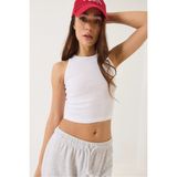 TeknoKapsül Bianco Lucci Kadın Fitilli Halter Yaka Kaşkorse Basic Crop Top Atlet 60602045 - Gri - M