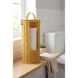 TeknoKapsül Buffer Hasır Görünümlü Plastik Rattan Tuvalet Kağıdı Standı, Askılı Kapaklı Wc Kağıtlık, Yedekli Banyo Organizer, 37X17 cm