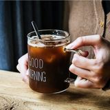 TeknoKapsül Büyük Boy Good Morning Cam Kupa Kulplu Bardak Borosilikat Dayanıklı Cam Kupa 450 ml