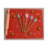 TeknoKapsül Büyük Boy Silikon Hamur Matı ile Birlikte Ahşap Saplı 5"li Spatula Seti Kolay Kullanım