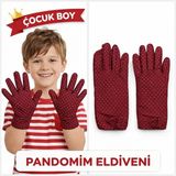 TeknoKapsül Çocuk Boy Pandomim Eldiveni Beyaz Puantiyeli Bordo Renk Gösteri Eldiveni 23 Nisan 19 Mayıs