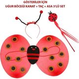 TeknoKapsül Çocuk Gösteri Için Uğur Böceği Kanat + Taç + Asa 3&amp;#39;lü Kostüm Seti