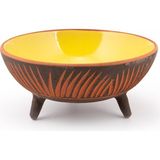 TeknoKapsül Dekoratif Sunum Kasesi, Seramik Ayaklı Sunum Kasesi, Servis Kasesi, Servis Tabağı, Kase, Tabak (Sarı, 20 Cm) - Kestane Akaju - Option-1