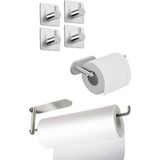 TeknoKapsül Deltahome Paslanmaz Çelik Yapışkanlı Kağıt Havluluk - Tuvalet Kağıtlığı - 4 Adet Askılık Set